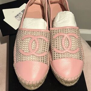 CHANEL Pink and Cream Espadrilles